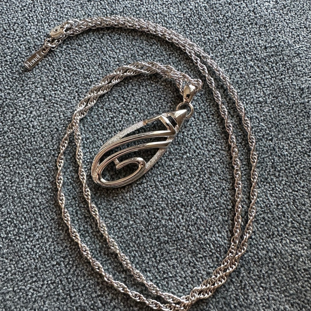 Monet Silver-Tone Swirl Pendant Necklace - Silver with Monet chain